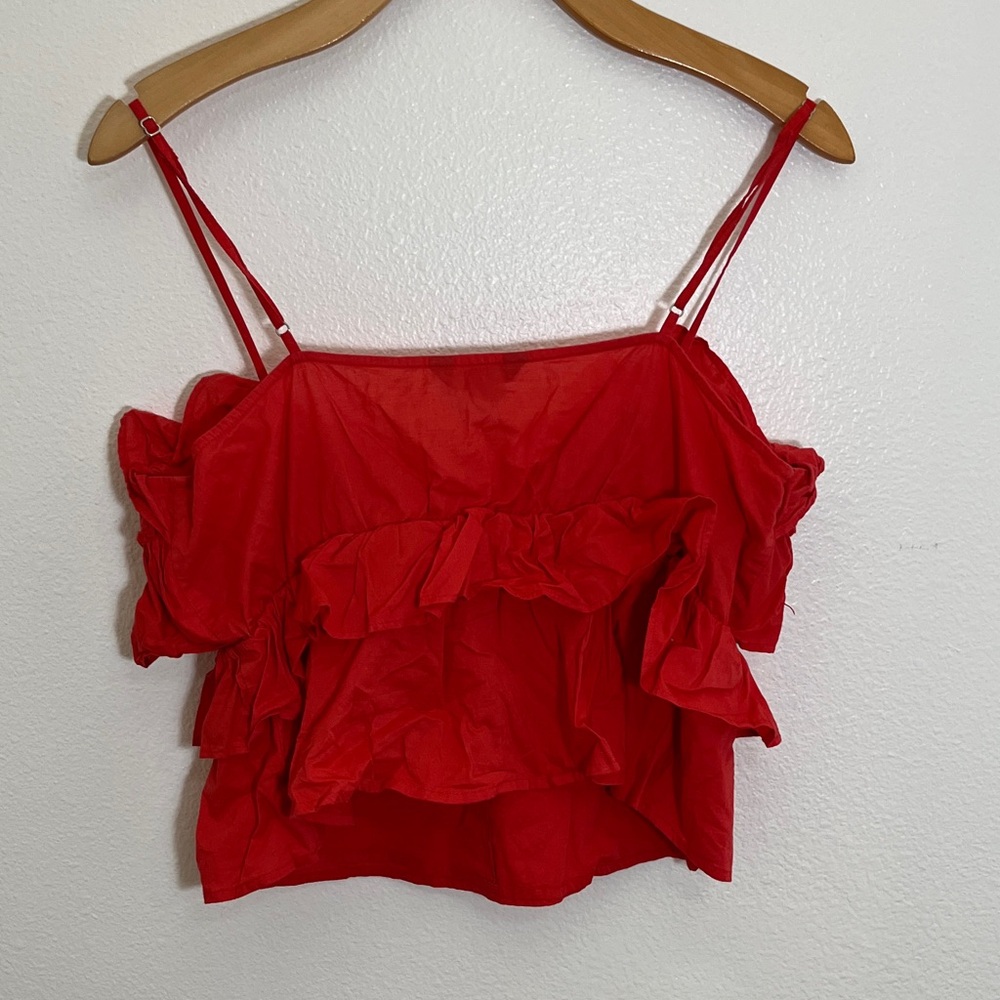 Express Vibrant Red Ruffle Tank Top - Picture 8 of 10